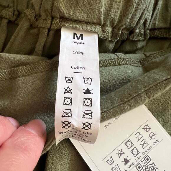 Halara Wide Leg Pants MEDIUM Loden Green Pleated Front 100% Cotton Casual New - Picture 10 of 11